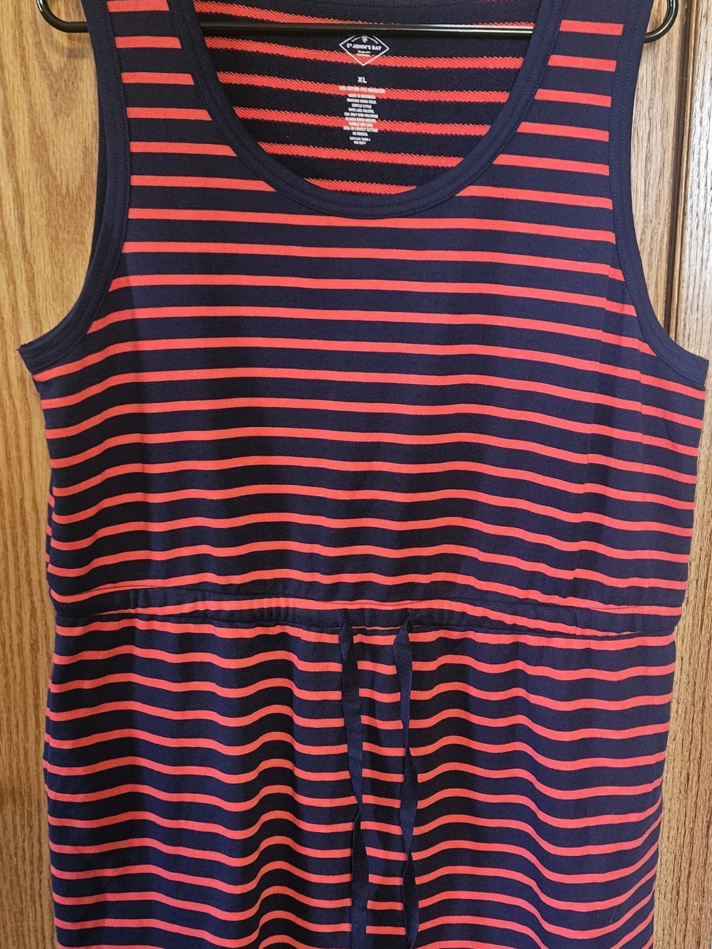 NWOT St. John's Bay Navy & Red Striped Drawstring Midi Dress